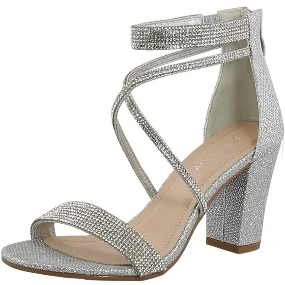 TOP Moda Silver Rhinestone Heels | Size 10 | 3.2” - Picture 10 of 10